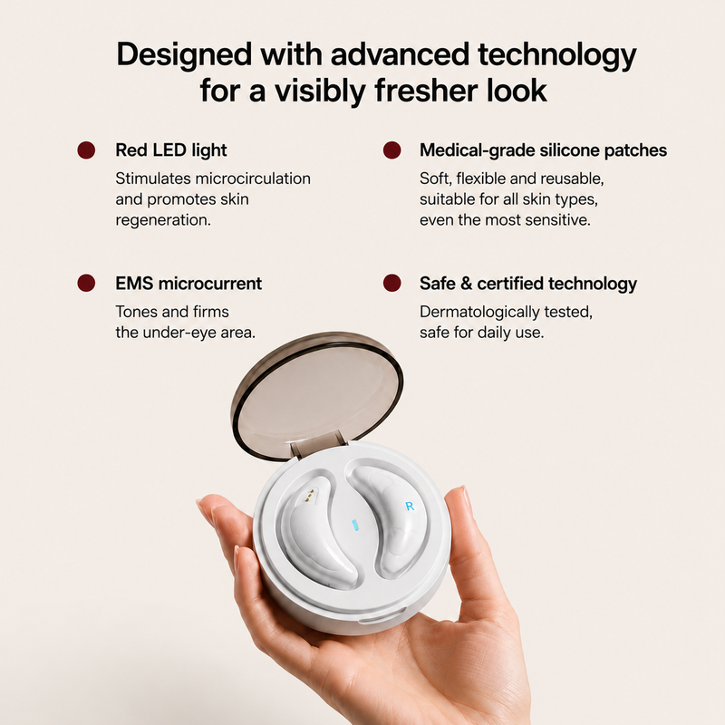LED Red Light + Microcurrent device for a visibly refreshed eyes, ten minutes a day